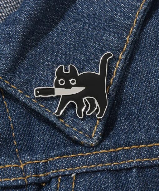 Pin - Black Cat With Knife in Mouth