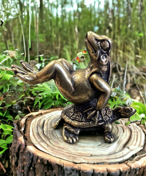 Frog Riding a Turtle Copper Figure