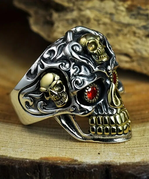Ring - Silver Skull with Gold Skull Inlays
