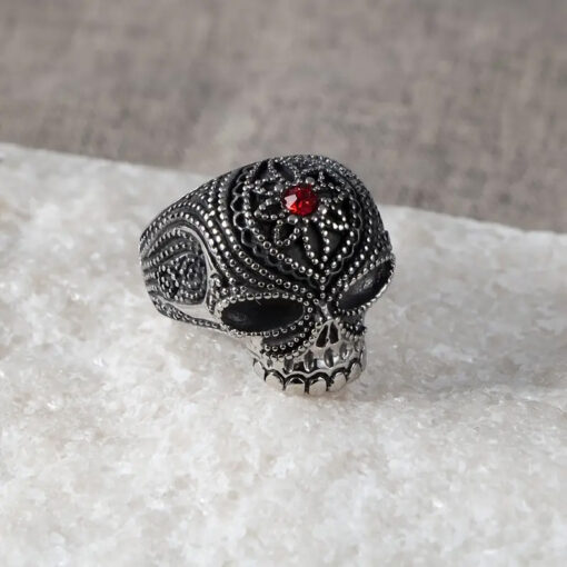 Skull Ring - Red Gem Lotus