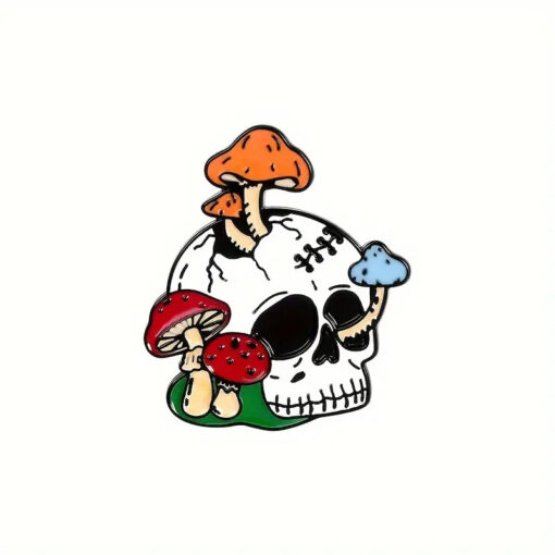 Skull with Mushrooms Pin