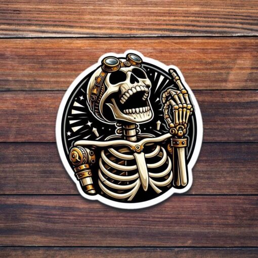 Steampunk Laughing Skull Vinyl Sticker