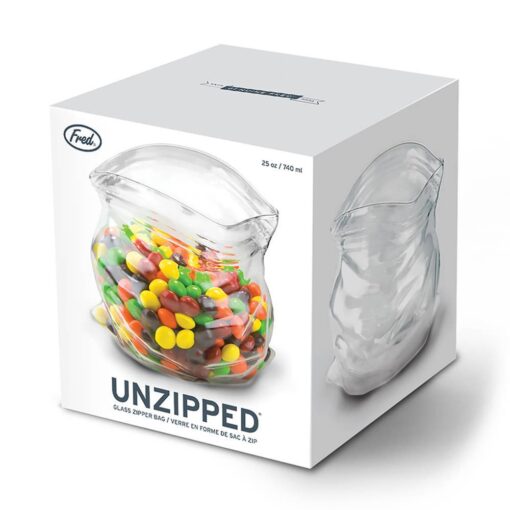 Unzipped Bag Shaped Glass Container Jar