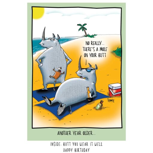 Rhinos on the Beach Birthday Card