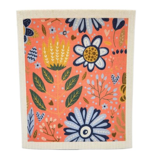 Coral Spring Flowers Pattern Swedish Dishcloth